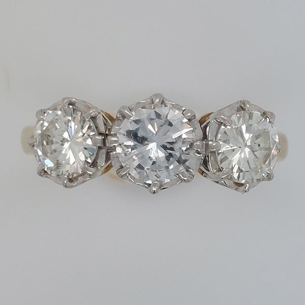 Vintage Diamond Three Stone Engagement Ring, 2 carat total