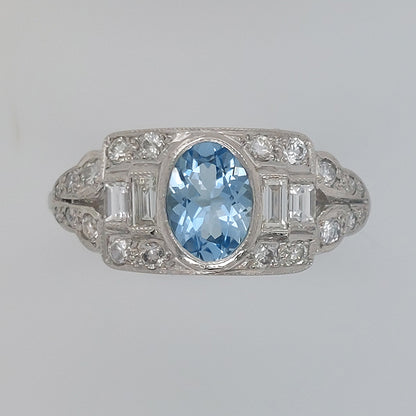 Aquamarine and Diamond Cluster Dress Ring in Platinum