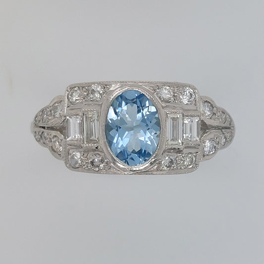Aquamarine and Diamond Cluster Dress Ring in Platinum
