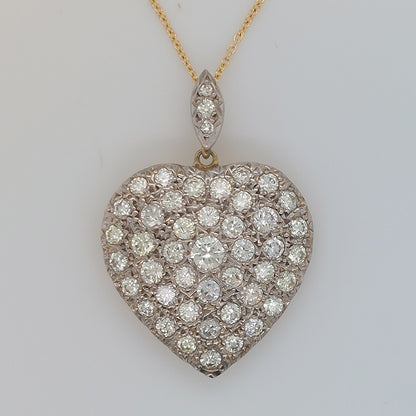 Diamond Set Heart Pendant with Chain, 3 carat total