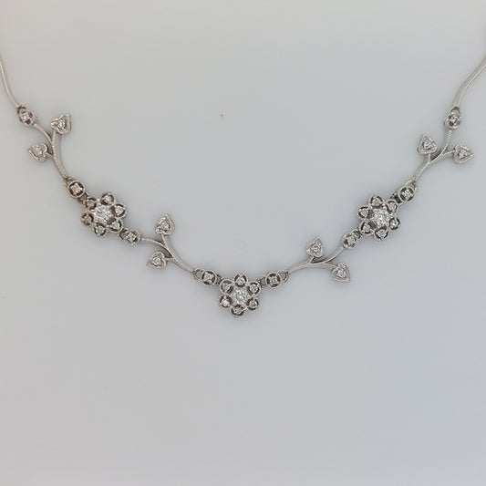 Diamond Set Floral Flower Foliate Necklace, 1 carat total