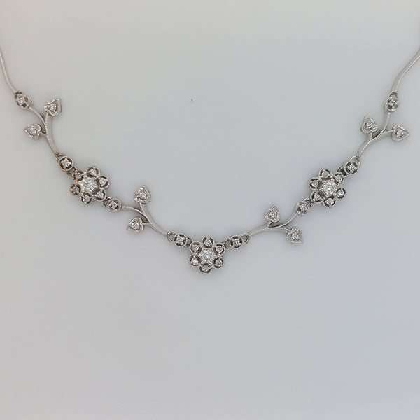Diamond Set Floral Flower Foliate Necklace, 1 carat total