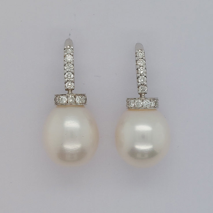 Freshwater Pearl and Diamond Drop Earrings