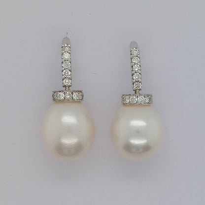Freshwater Pearl and Diamond Drop Earrings