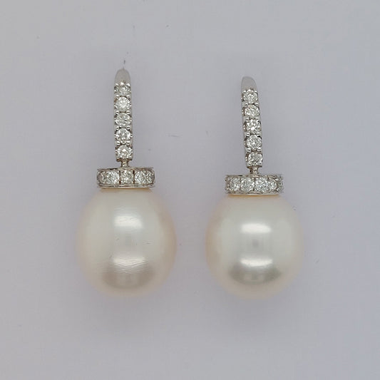 Freshwater Pearl and Diamond Drop Earrings