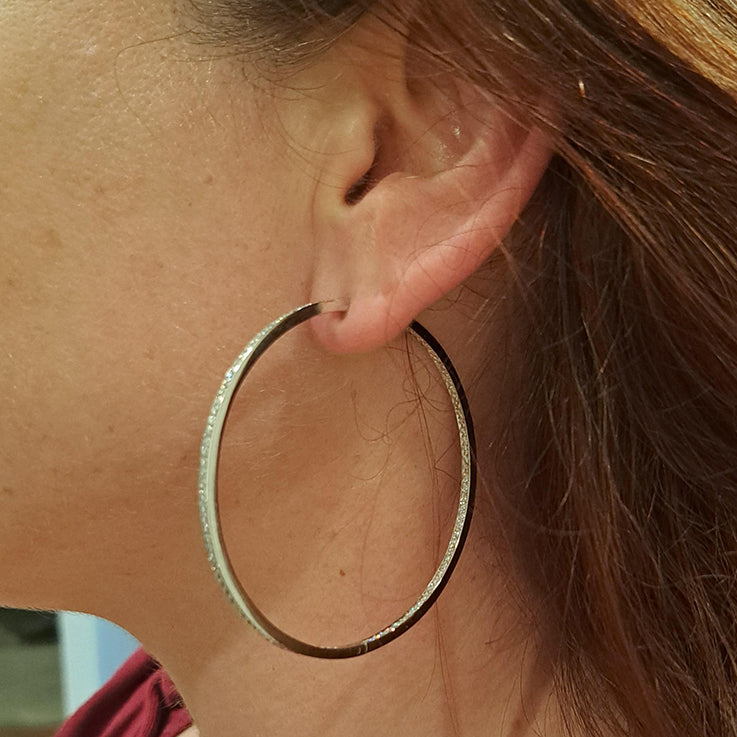 Large Pair of Vintage 3ct Diamond Hoop Earrings