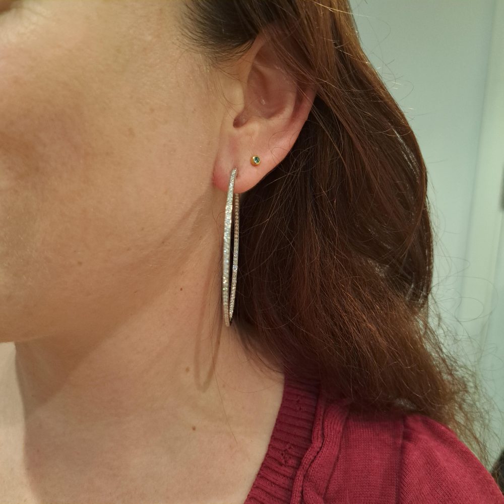 Large Pair of Vintage 3ct Diamond Hoop Earrings