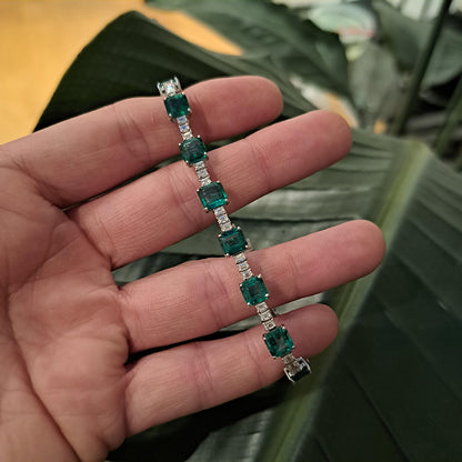 11.42ct Octagonal Cut Emerald and Baguette Diamond Line Bracelet