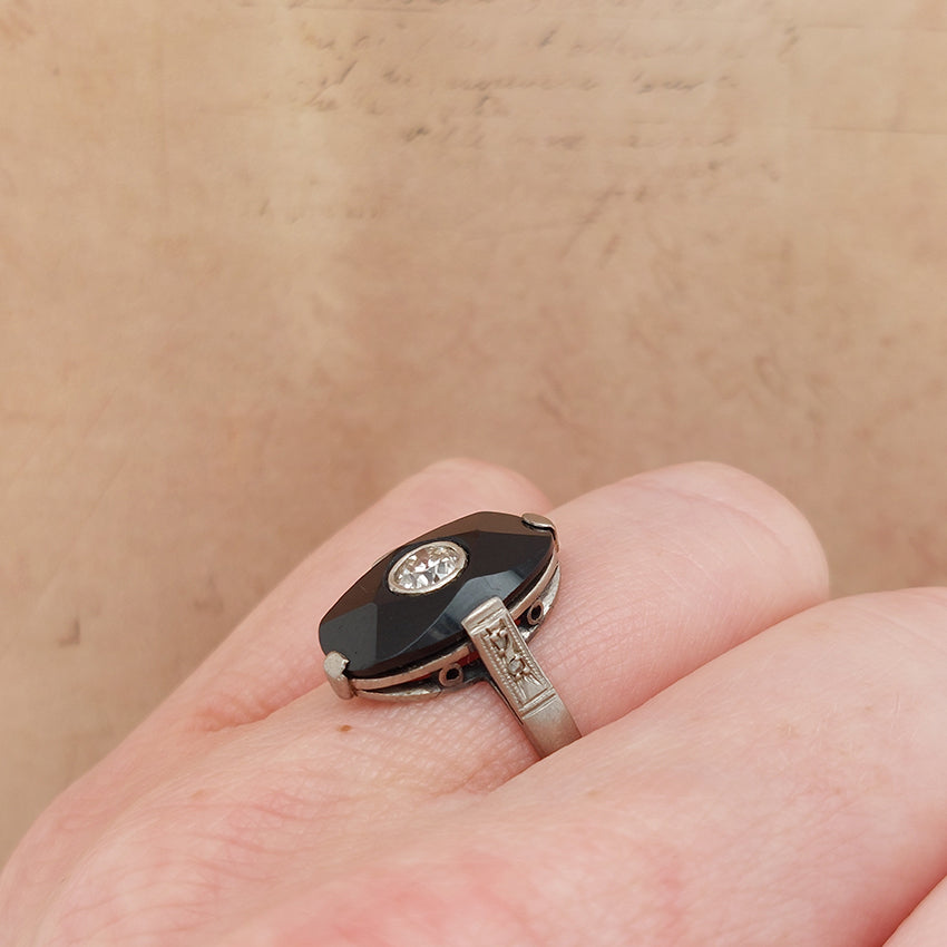 Antique Art Deco Diamond and Onyx Plaque Ring