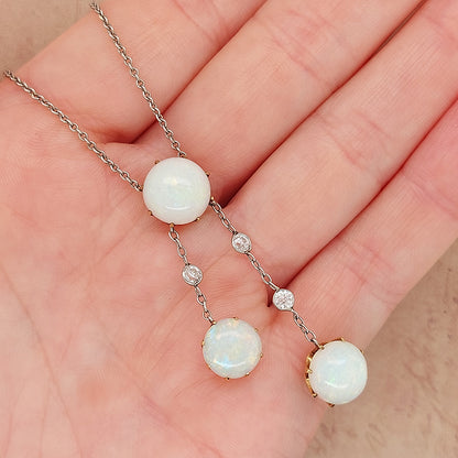 Antique Edwardian Opal and Diamond Negligee Necklace