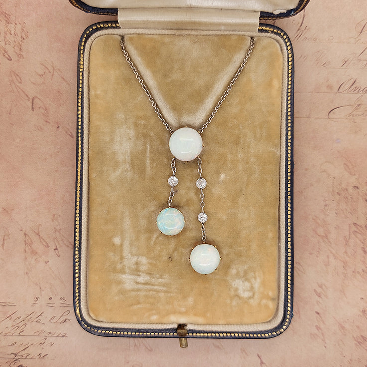 Antique Edwardian Opal and Diamond Negligee Necklace