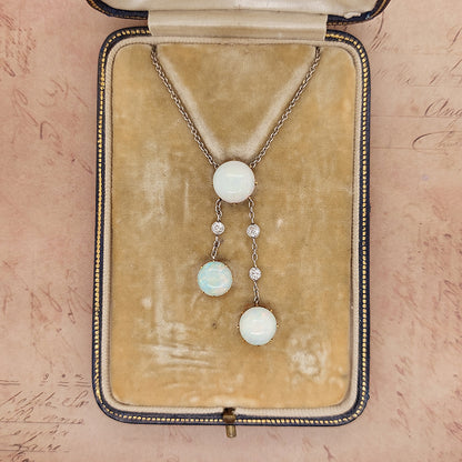 Antique Edwardian Opal and Diamond Negligee Necklace