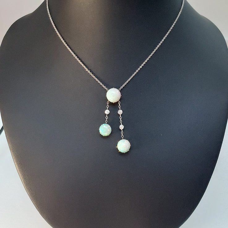Antique Edwardian Opal and Diamond Negligee Necklace
