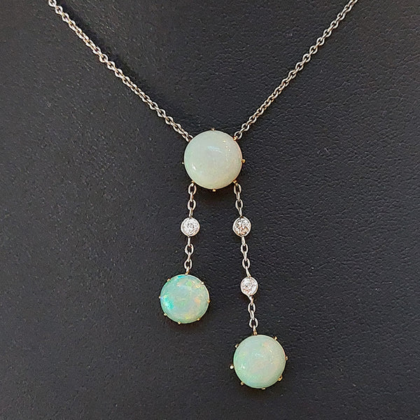 Antique Edwardian Opal and Diamond Negligee Necklace