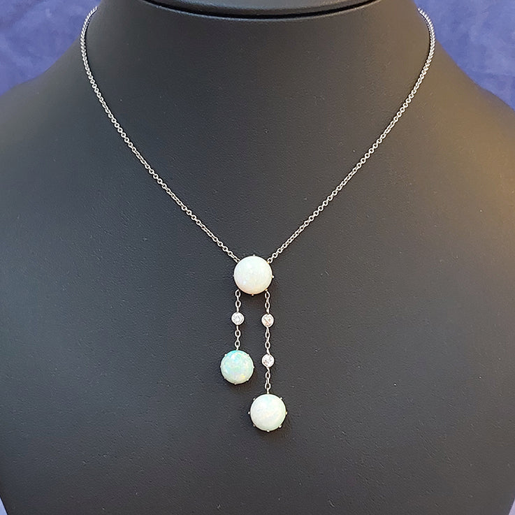 Antique Edwardian Opal and Diamond Negligee Necklace