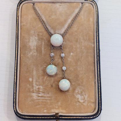 Antique Edwardian Opal and Diamond Negligee Necklace