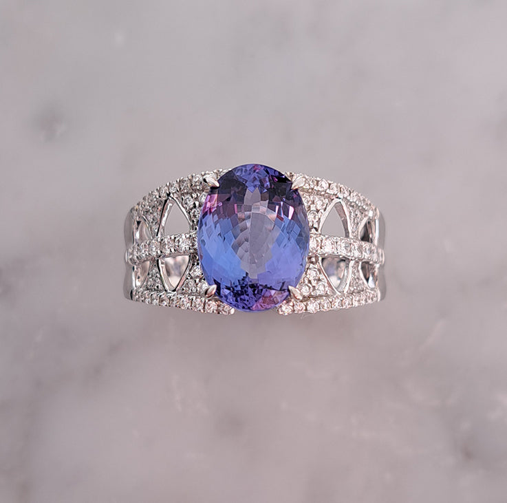 3.23ct Tanzanite and Diamond Dress Ring in 18ct White Gold