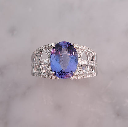 3.23ct Tanzanite and Diamond Dress Ring in 18ct White Gold
