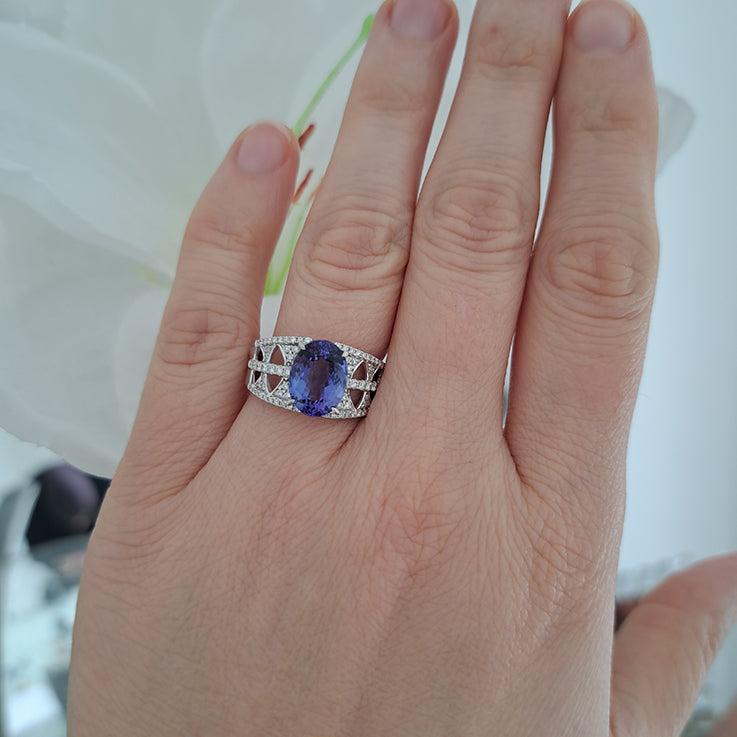 3.23ct Tanzanite and Diamond Dress Ring in 18ct White Gold