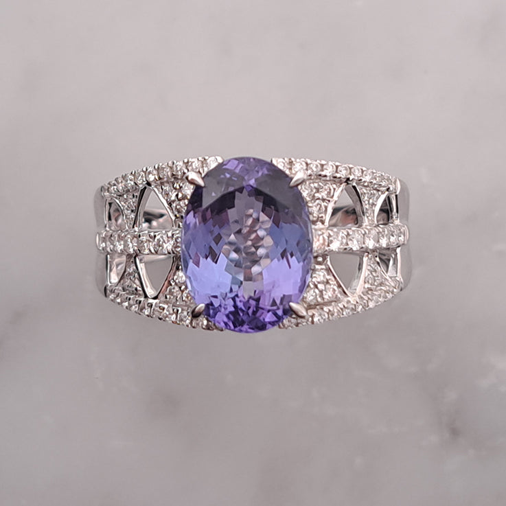 3.23ct Tanzanite and Diamond Dress Ring in 18ct White Gold