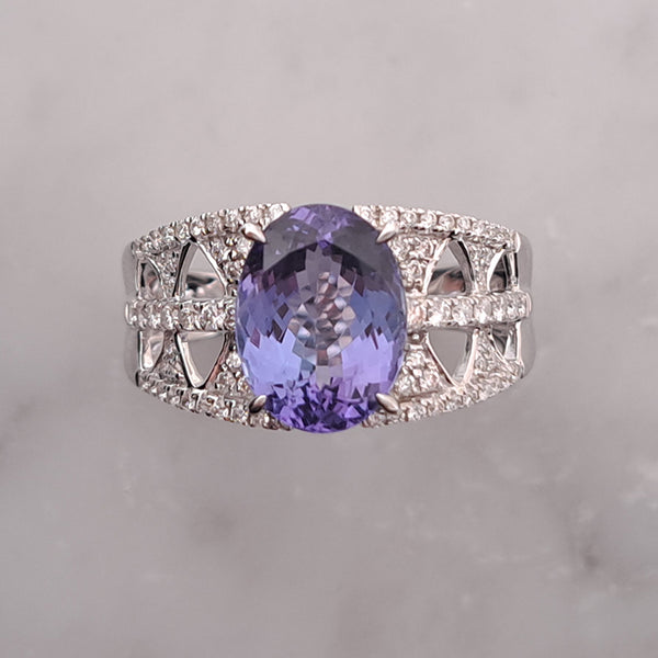 3.23ct Tanzanite and Diamond Dress Ring in 18ct White Gold