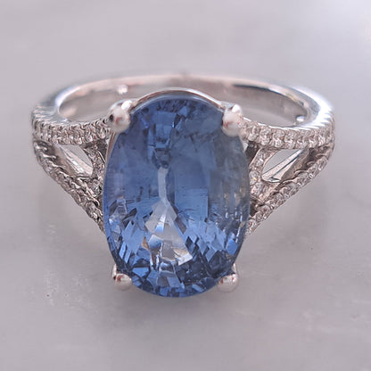 6.28ct Sri Lanka Sapphire and Diamond Solitaire Engagement Ring