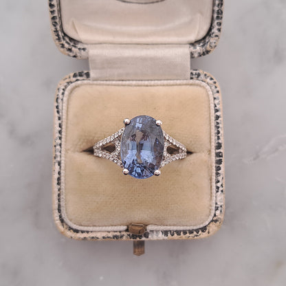 6.28ct Sri Lanka Sapphire and Diamond Solitaire Engagement Ring