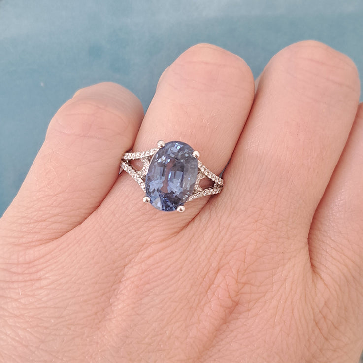 6.28ct Sri Lanka Sapphire and Diamond Solitaire Engagement Ring
