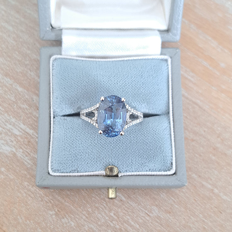 6.28ct Sri Lanka Sapphire and Diamond Solitaire Engagement Ring