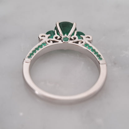 Modern 1.44ct Emerald Three Stone Engagement Ring with Diamond Shoulders