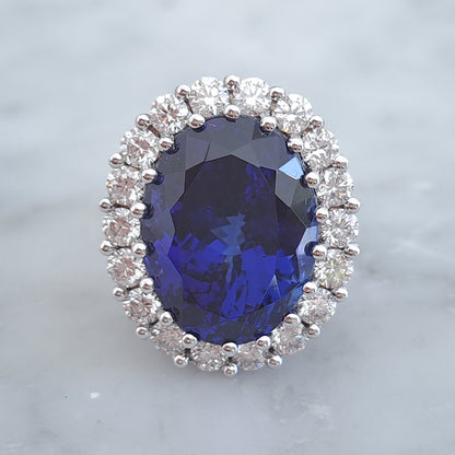 Fine 19.89ct Tanzanite and Diamond Cluster Cocktail Ring, 19.89 carat, 2.94 carats diamonds