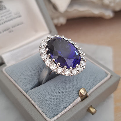 Fine 19.89ct Tanzanite and Diamond Cluster Cocktail Ring, 19.89 carat, 2.94 carats diamonds