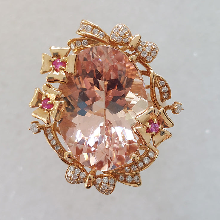 15.93ct Oval Brazilian Morganite and Diamond Cluster Cocktail Ring in 18ct Rose Gold