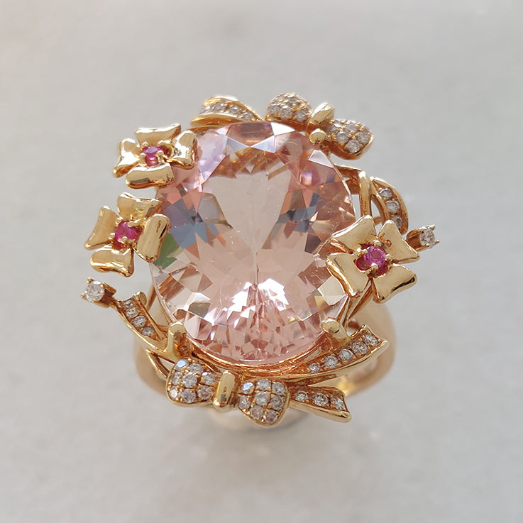15.93ct Oval Brazilian Morganite and Diamond Cluster Cocktail Ring in 18ct Rose Gold