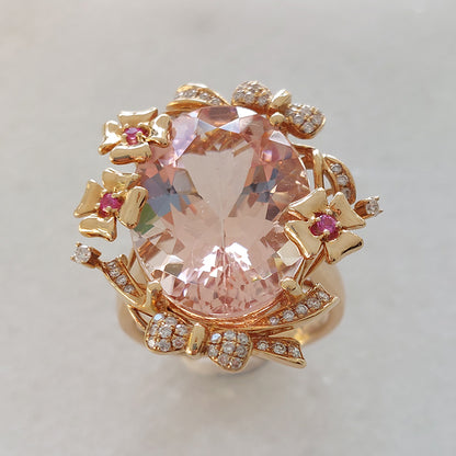 15.93ct Oval Brazilian Morganite and Diamond Cluster Cocktail Ring in 18ct Rose Gold
