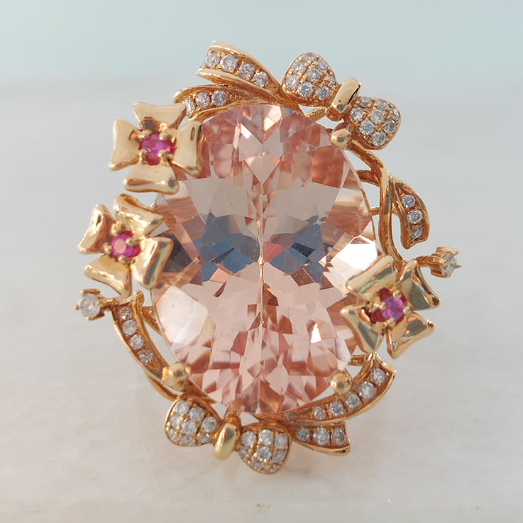 15.93ct Oval Brazilian Morganite and Diamond Cluster Cocktail Ring in 18ct Rose Gold