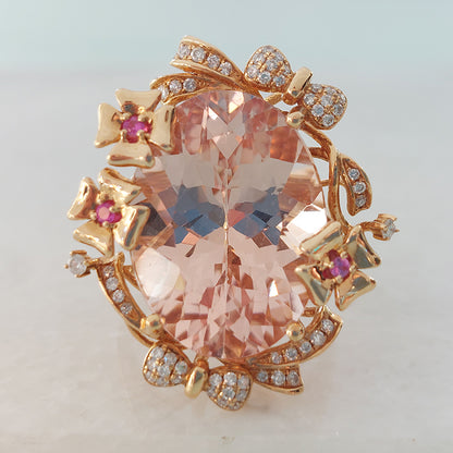 15.93ct Oval Brazilian Morganite and Diamond Cluster Cocktail Ring in 18ct Rose Gold