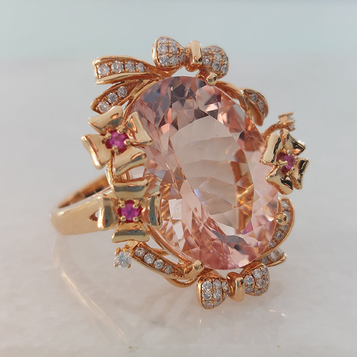 15.93ct Oval Brazilian Morganite and Diamond Cluster Cocktail Ring in 18ct Rose Gold