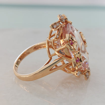 15.93ct Oval Brazilian Morganite and Diamond Cluster Cocktail Ring in 18ct Rose Gold
