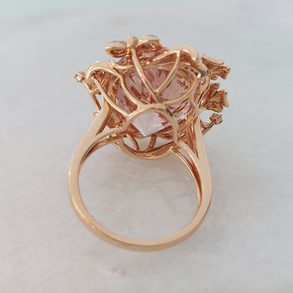 15.93ct Oval Brazilian Morganite and Diamond Cluster Cocktail Ring in 18ct Rose Gold