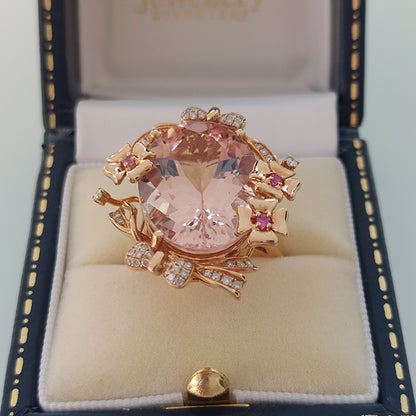 15.93ct Oval Brazilian Morganite and Diamond Cluster Cocktail Ring in 18ct Rose Gold