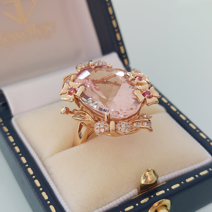 15.93ct Oval Brazilian Morganite and Diamond Cluster Cocktail Ring in 18ct Rose Gold