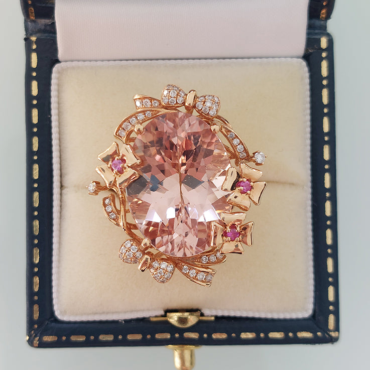 15.93ct Oval Brazilian Morganite and Diamond Cluster Cocktail Ring in 18ct Rose Gold