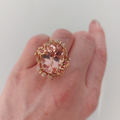 15.93ct Oval Brazilian Morganite and Diamond Cluster Cocktail Ring in 18ct Rose Gold