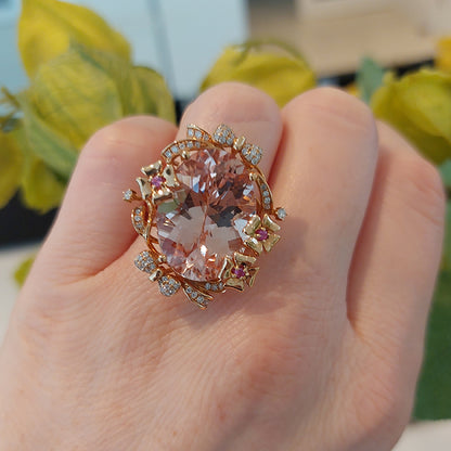 15.93ct Oval Brazilian Morganite and Diamond Cluster Cocktail Ring in 18ct Rose Gold