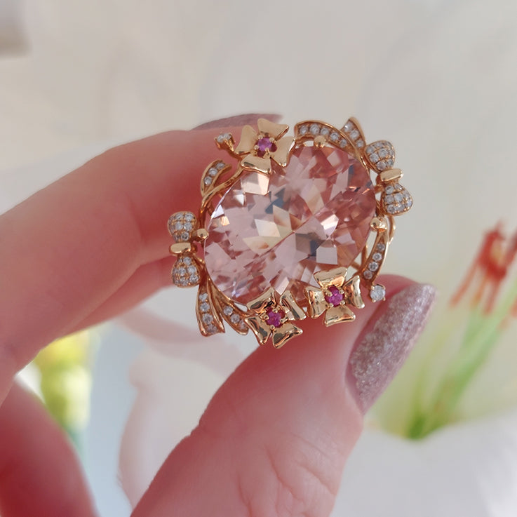 15.93ct Oval Brazilian Morganite and Diamond Cluster Cocktail Ring in 18ct Rose Gold