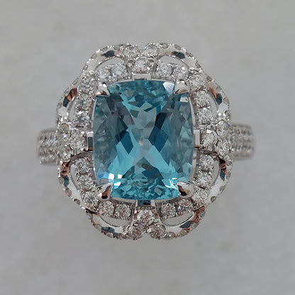 3.59ct Brazilian Aquamarine and Diamond Cluster Dress Ring
