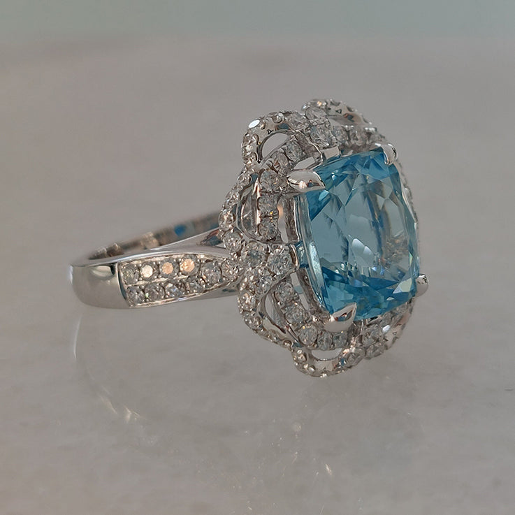 3.59ct Brazilian Aquamarine and Diamond Cluster Dress Ring