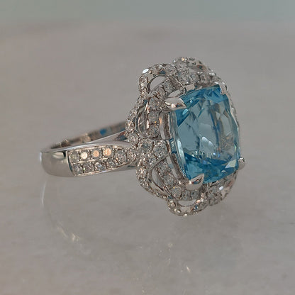 3.59ct Brazilian Aquamarine and Diamond Cluster Dress Ring