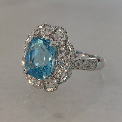3.59ct Brazilian Aquamarine and Diamond Cluster Dress Ring